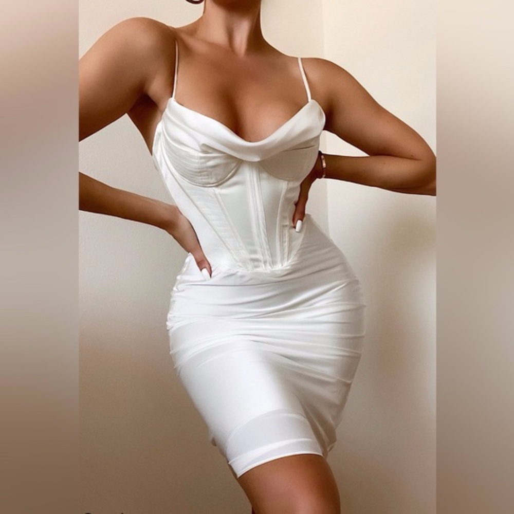 House Of CB Myrna Dress Ivory  M Medium NWT Satin Corset Mini Bustier
